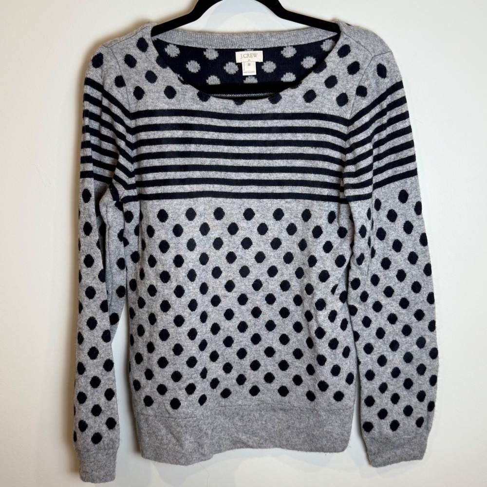 J. Crew Gray and Black Polka Dot Sweater